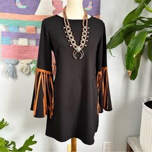Witchy western Whimsigoth fringe bell sleeve dress,70s Inspired Goth Bohemian B2